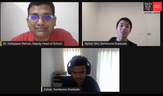 (Clockwise from top left) Dr Valliappan, Sim and Eshan share their input during the webinar.