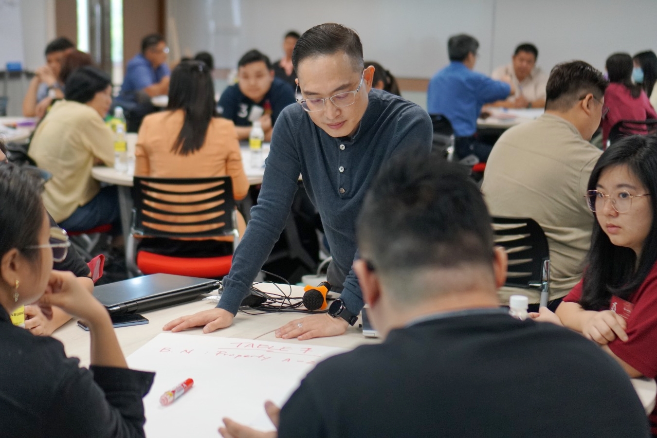 Professor Brian Wong Kee Mun (centre) tunes in to a group discussion. 