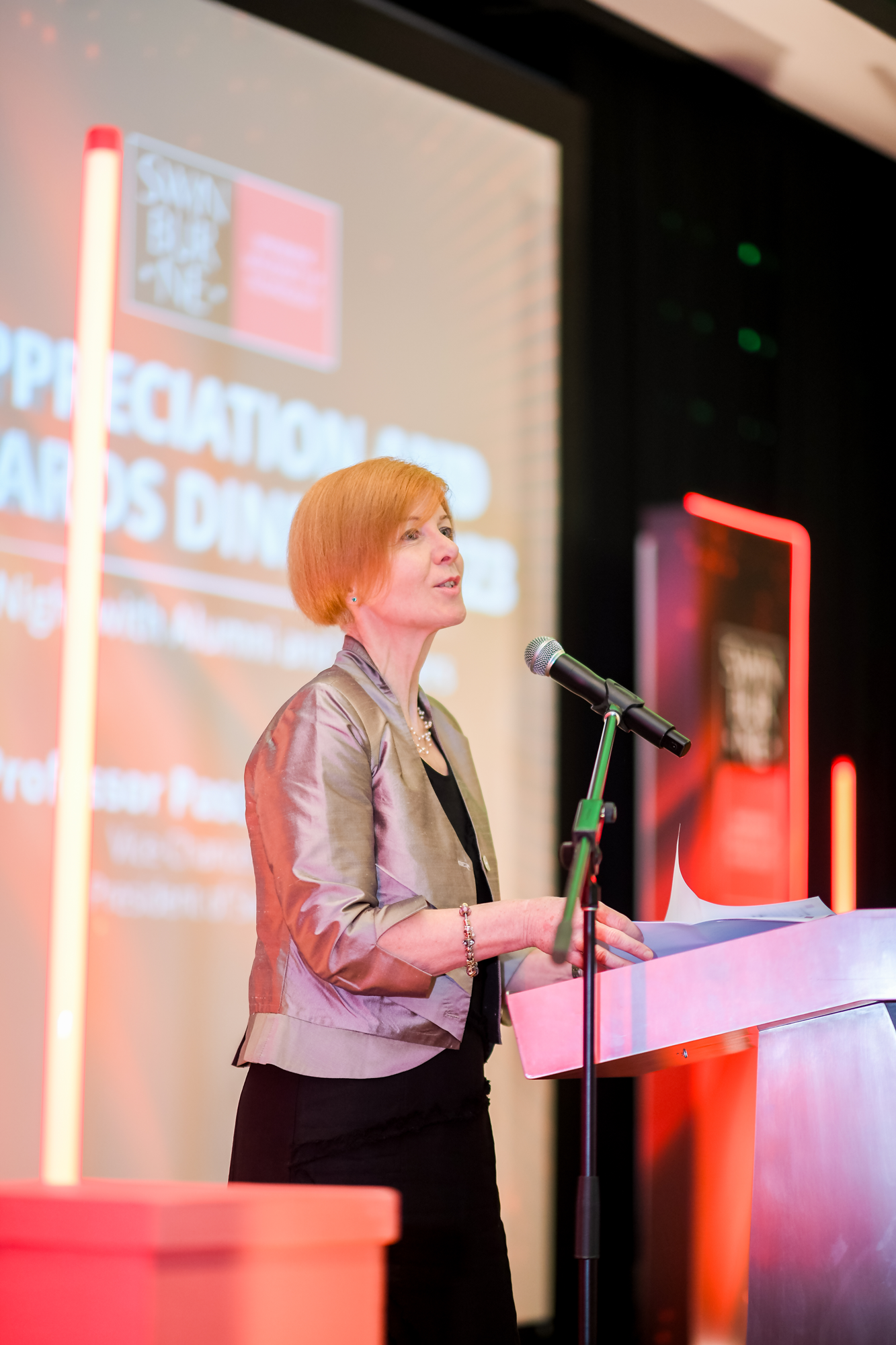 Professor Pascale Quester speaks at the Appreciation and Awards Dinner event.